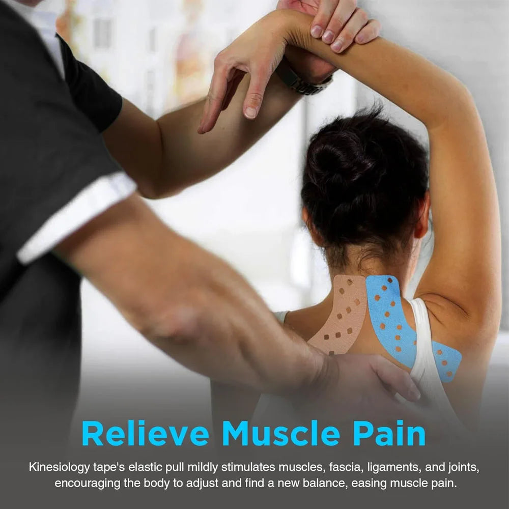 4 Rolls Perforated Kinesiology Tape for Sensitive Skin, More Breathable, Elastic Athletic Tape for Pain Relief & Muscle Support