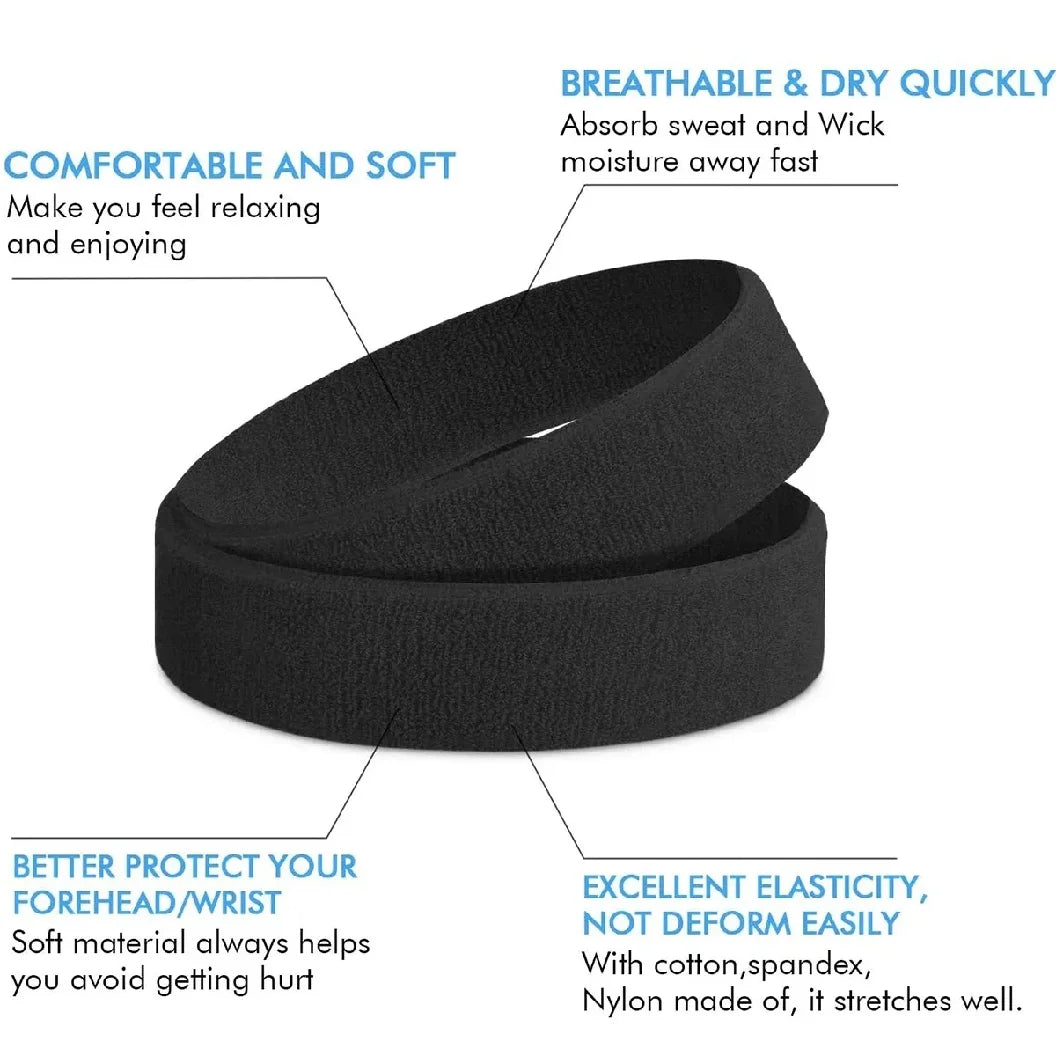 Sweatproof Sports Headbands for Men and Women - Moisture-wicking Sweatband for Tennis, Basketball, Running, Gym, Workout