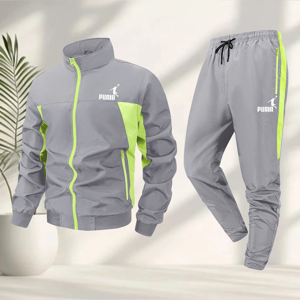 Men's Casual Sportswear Set Printed Zipper Jacket With Long Pants Summer Fitness Cycling Outdoor Daily Commute Suit
