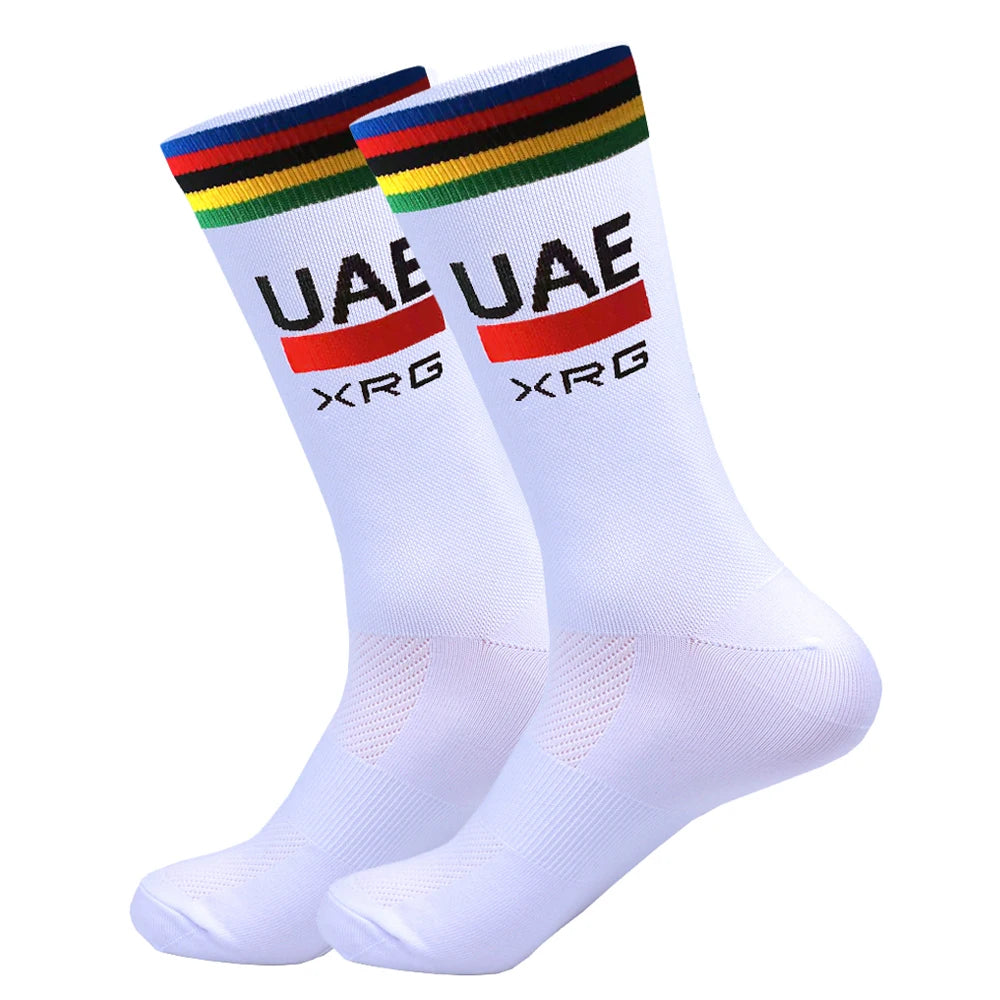 New Black FDJ Cycling Socks UAE Team Non Slip Soccer Socks Cushioned Breathable Running Yoga Basketball Hiking Sports Grip Socks