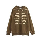 Autumn Winter Ripped Hole Skeleton Design Punk Hip Hop Hoodie Men Women High Street Vintage Oversize Hoodies