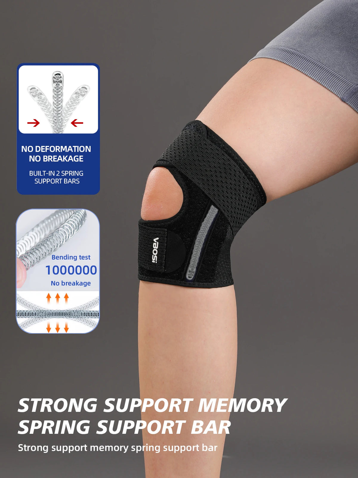 JINGBA SUPPORT 1 Piece Women Men Adjustable Breathable Elastic Lightweight Knee Support with Spring Stays for Basketball Running