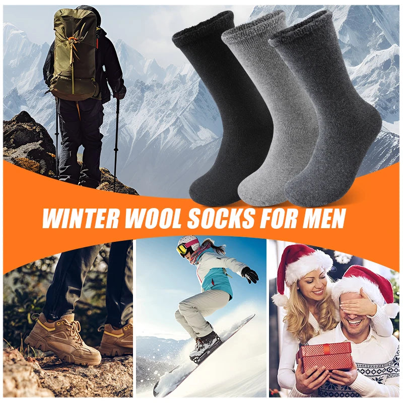 3Pairs Men's Fleece Lined Thermal Crew Socks Winter Plush Mid-Calf for Snow & Indoor Dark Solid Comfort Terry Socks Daily Wear
