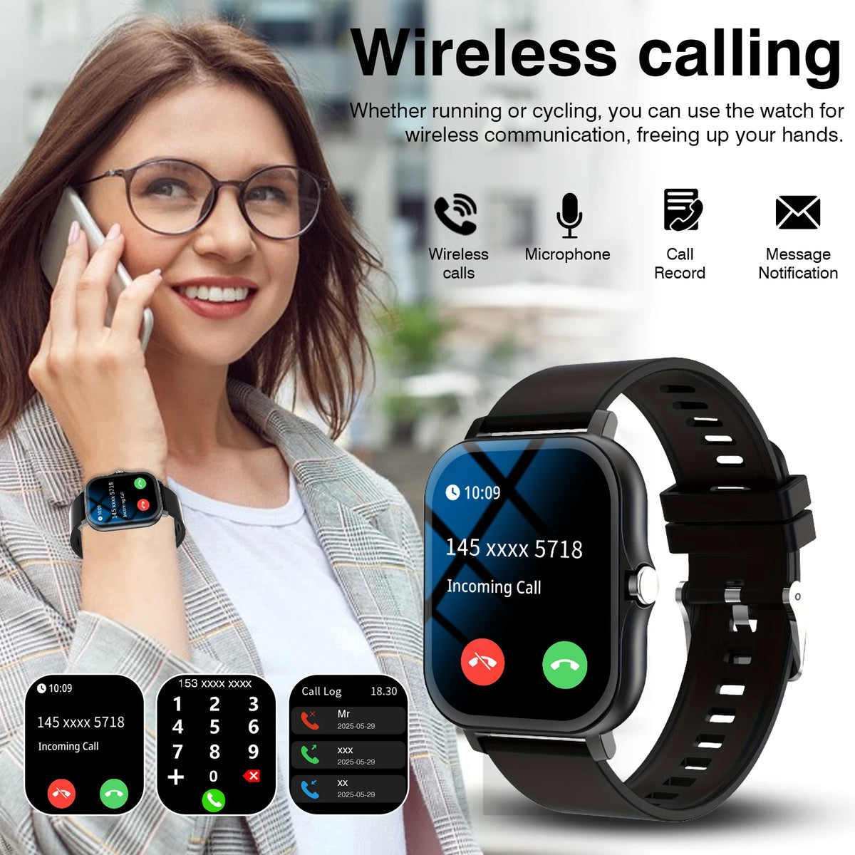 [Smart Watch For Men/Women] Jinmiyun HOT 1.83-Inch Smart Watch, Supporting Wireless Calls (Answering/Dialing/Rejecting Calls), Suitable for Men And Women, Fitness Activity Tracker, Supporting Multiple Sports Modes/Remote Shut