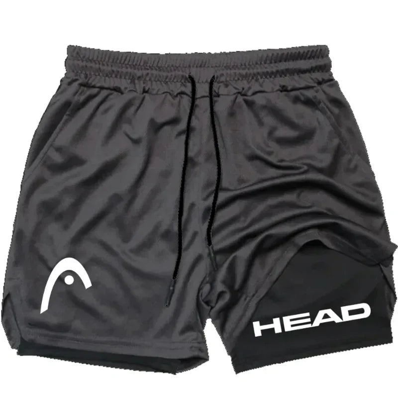 2025 trendy street style fitness shorts for men, quick drying gym training, jogging, double-layer sports shorts