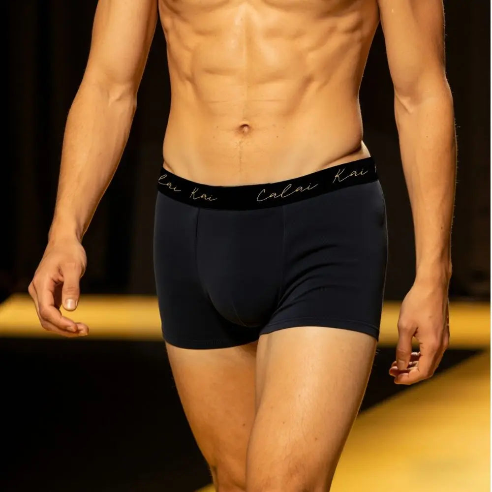 Men Trendy Boxer Briefs Gold‑Black Printed Elastic Waistband Soft Stretch Breathable Underpants for Gym Sports Daily Casual Wear