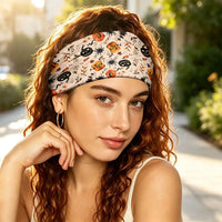 1pc Women's Wide Exercise Headband with Halloween Pumpkin Spider Black Cat Print Printing, Sports Headbands, Stretchy Knot Wraps