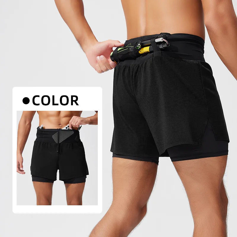 Mens Summer Running Shorts Double Layer Fake Two Piece Marathon Fitness Basketball Hiking Quick Dry Breathable Outdoor Sports