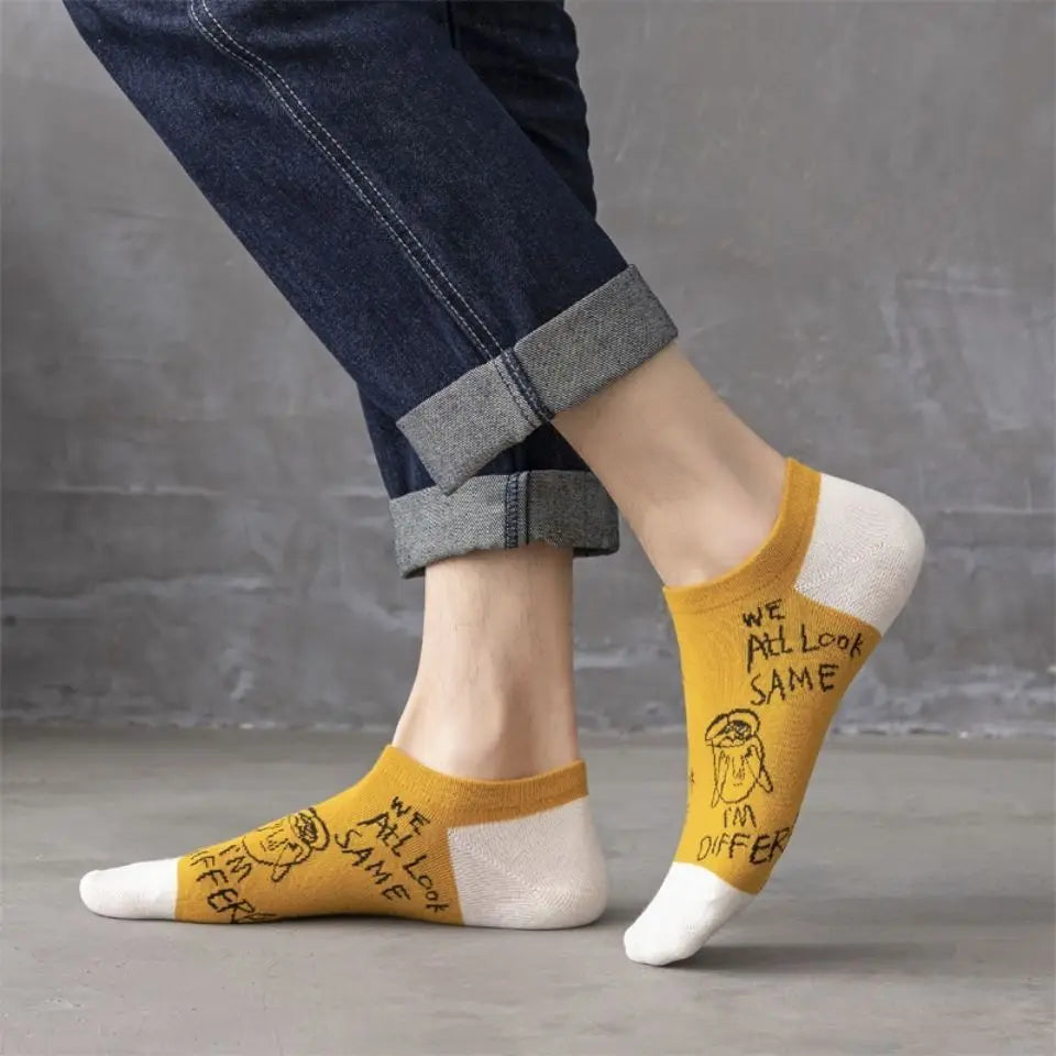 10 Pairs Men's Socks Set Cartoon Fashionable Versatile Casual Ankle Socks Thin Shallow Mouth Comfortable Breathable Cotton Socks