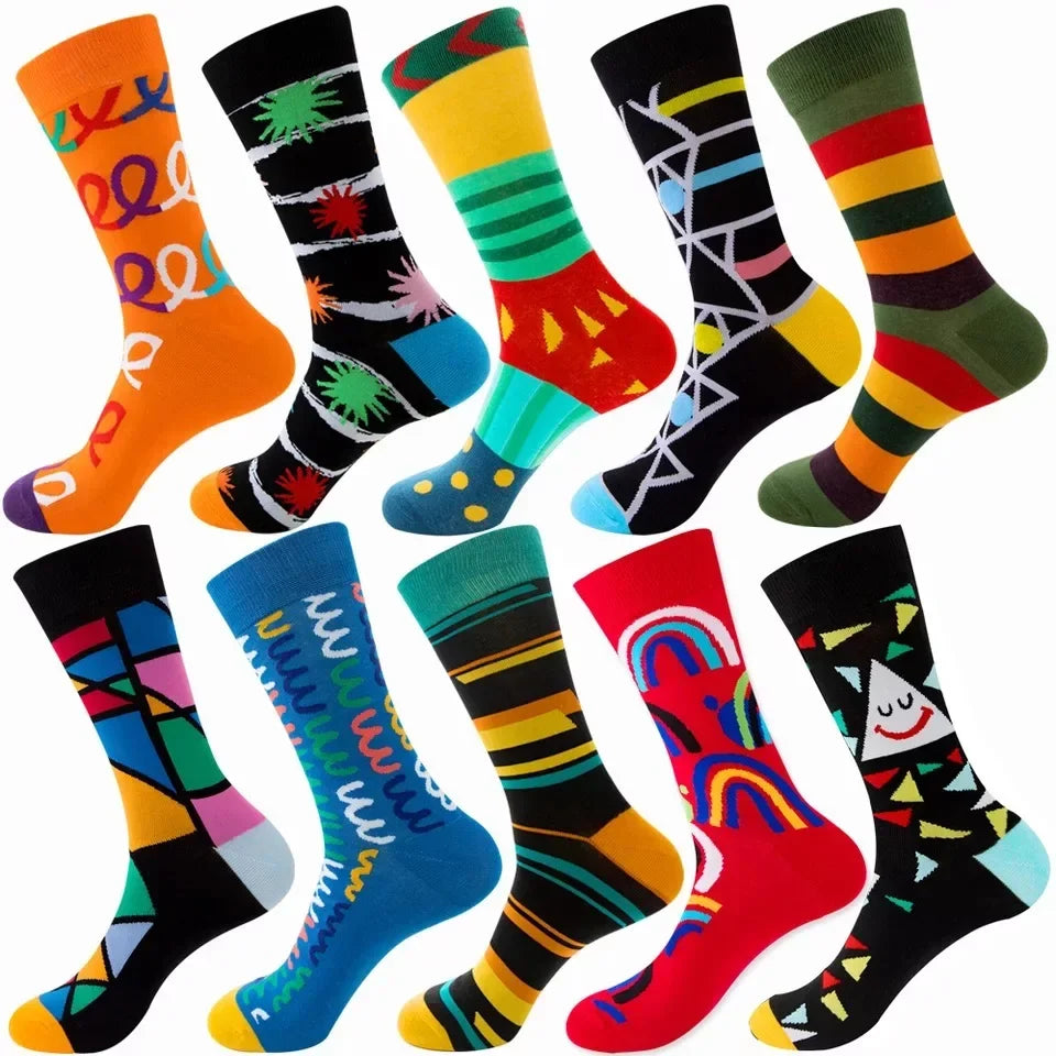 10 Pairs Lot Pack Men Women Couples Lover Socks New Arrival Rhombus Animal Christmas Cartoon Fruit Food Dot Cotton Happy Socks