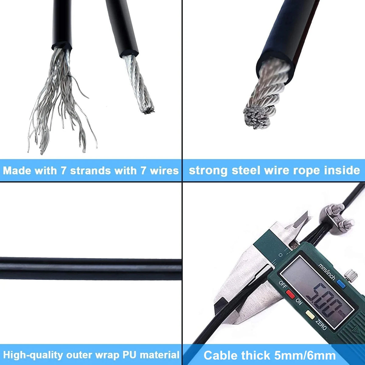 Gym Home Steel Wire Rope 5/6mm Thick Fitness Cable Pulley Machine Attachment Heavy Duty Steel Wirerope Workout Accessorie