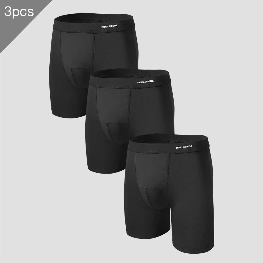 3pc Men's sports extended leg underwear Modal boxers running anti-wear leg quick dry long boxers