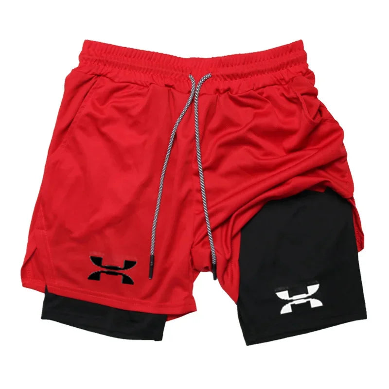 New Running Shorts Men Gym Sports Shorts 2 in 1 Quick Drying Workout Boxing Training Bottoms Fitness Jogging Short Pants Summer