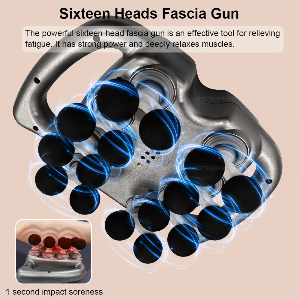 Professional Fascia Massage Gun Neck Waist Massage Machine16-Head Wireless Massage Gun Full Body Muscle Relaxation Pain Relief