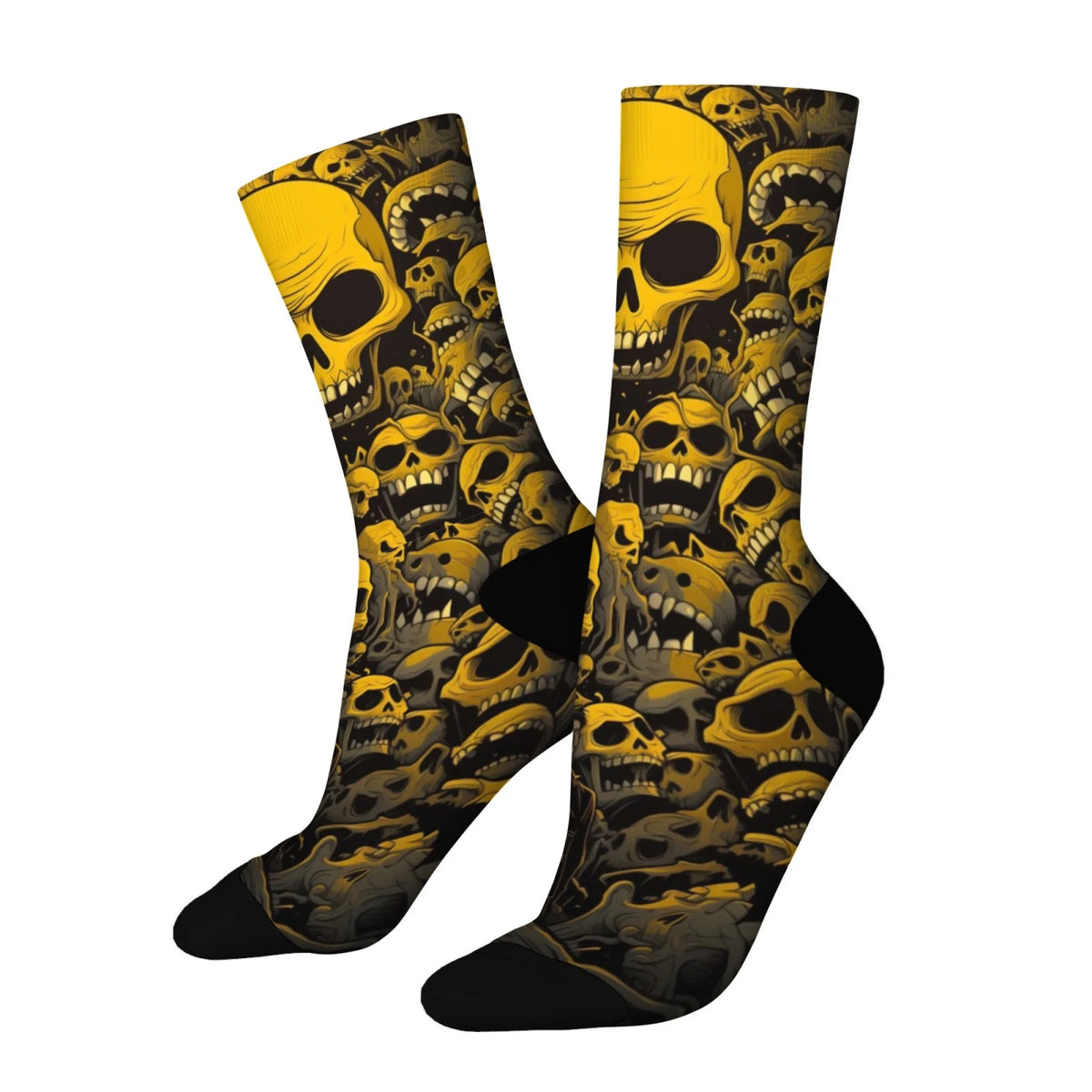 Harajuku Retro Cartoon Skull Print Casual Men's Socks Comfortable Breathable Non-slip Socks Street Hip-hop Crew Socks Fun Gift