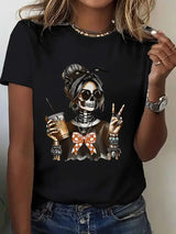 Women's Halloween Skeleton Graphic Print T-Shirt Skull Printed Short Sleeve T Shirt Clothing Top Tee Summer Ladies Girls Shirt