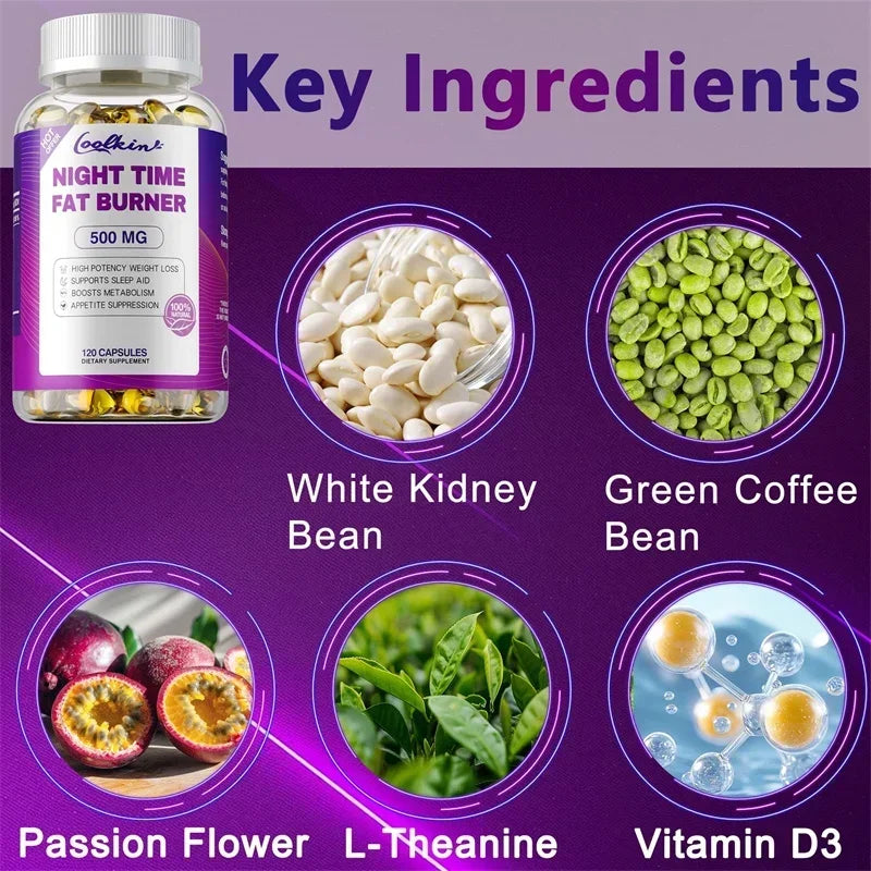 Night Time Fat Burning Capsule - Supports Immune System Health, Appetite Suppression, Healthy Weight Management