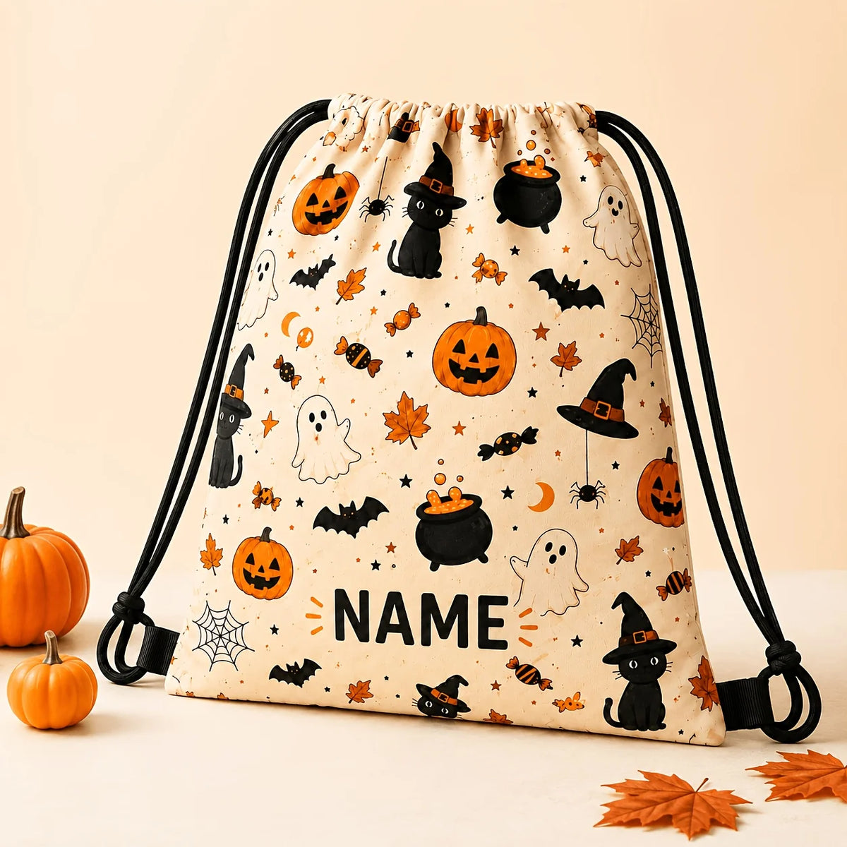 1PC Personalized Halloween Drawstring Bag Custom Name Pumpkin Ghost Candy Backpack Sack Boys Girls Party Gift Bag Decoration