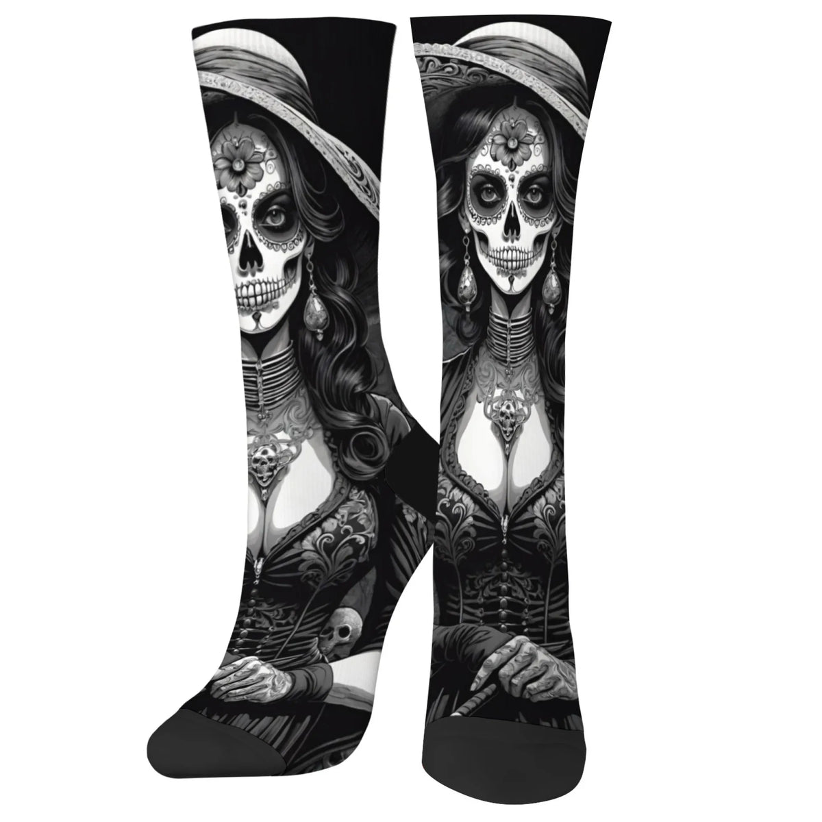 Sugar Skull Art Men's Socks Novelty Day of the Dead Theme Harajuku Retro Casual Comfortable Breathable Socks Crazy Party Gift
