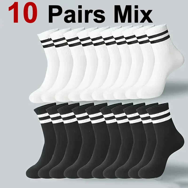 6/10/20 Pairs Neutral Striped Mid Tube Socks Sweat Absorbing Breathable Soft and Comfortable Couple Sports and Leisure Socks