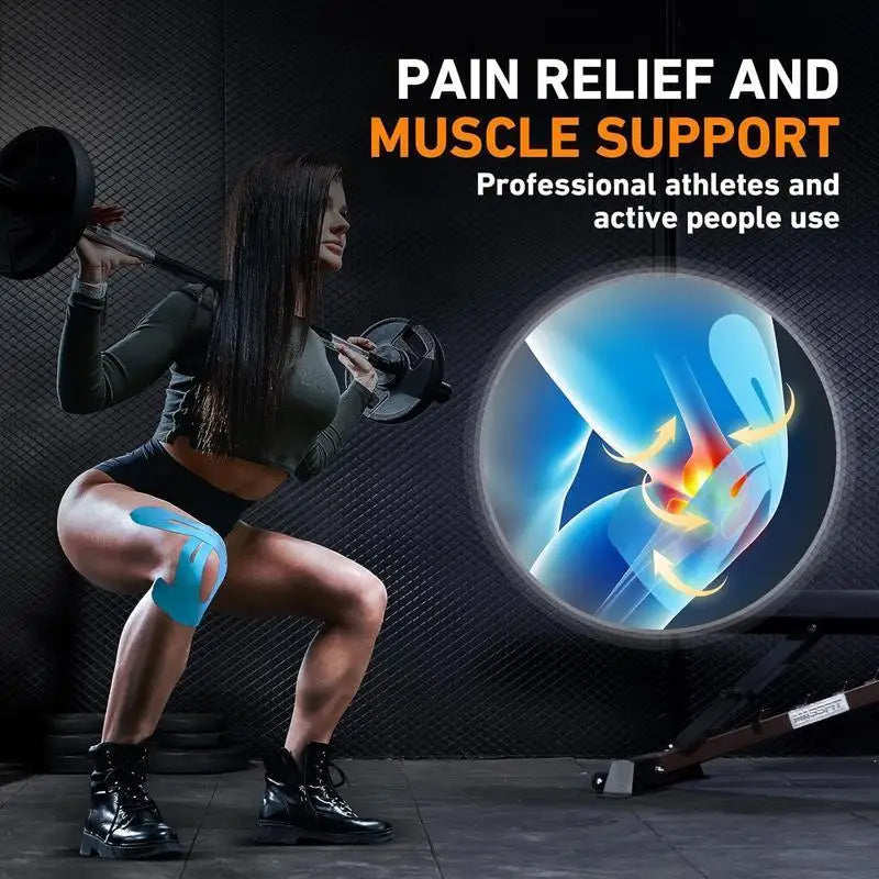 6-Pack Pre-Cut Knee Kinesiology Tape Waterproof Elastic Latex-Free No Residue Pain Relief Knee Support Sports Tape for Athletes