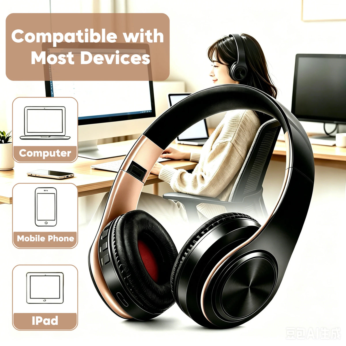 AYVVPII Stereo Wireless Bluetooth Headphone FM and Support SD Card with Mic for Mobile Iphone Sumsamg Tablet MP3