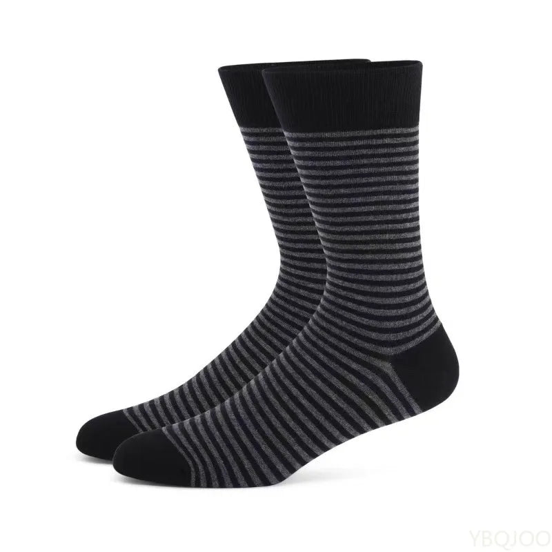4 pairs Men's long tube business style plus size striped Fashionable versatile black long tube socks