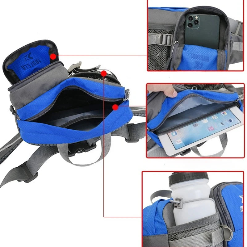 Running Bags Water-Resistant Adjustable Fanny Pack with Bottle Holder Multi-Pockets for Hiking Running Cycling Travel Outdoor