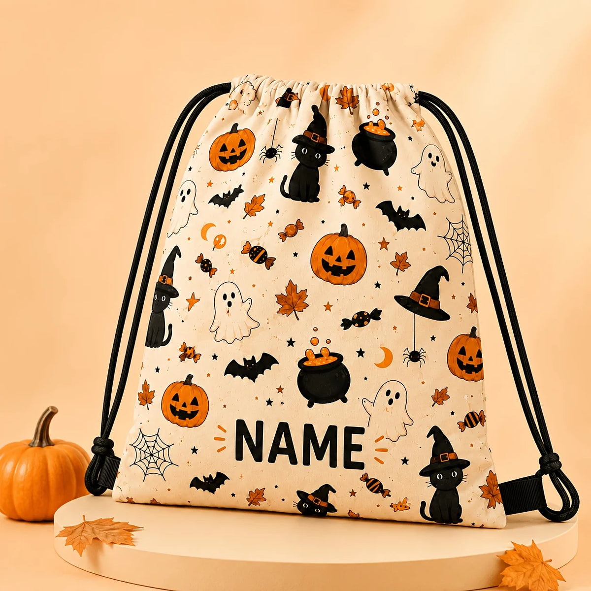 1PC Personalized Halloween Drawstring Bag Custom Name Pumpkin Ghost Candy Backpack Sack Boys Girls Party Gift Bag Decoration
