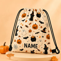 1PC Personalized Halloween Drawstring Bag Custom Name Pumpkin Ghost Candy Backpack Sack Boys Girls Party Gift Bag Decoration