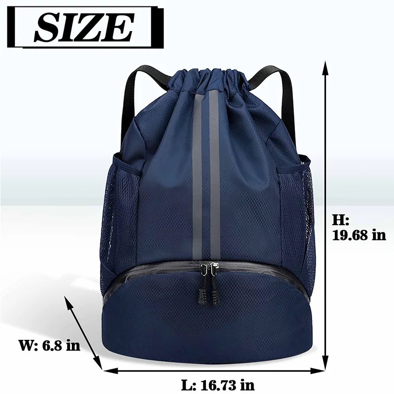 Sports Backpack Drawstring Basketball Backpack for Women&Men String Swim Gym Bag with Shoes Compartment and Wet Proof Pocket