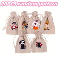 20pcs Drawstring Packing Bag Halloween Candy Pouch Goodies Drawstring Bag Pumpkin Burlap Bag Halloween Treat Bag Candy Bag