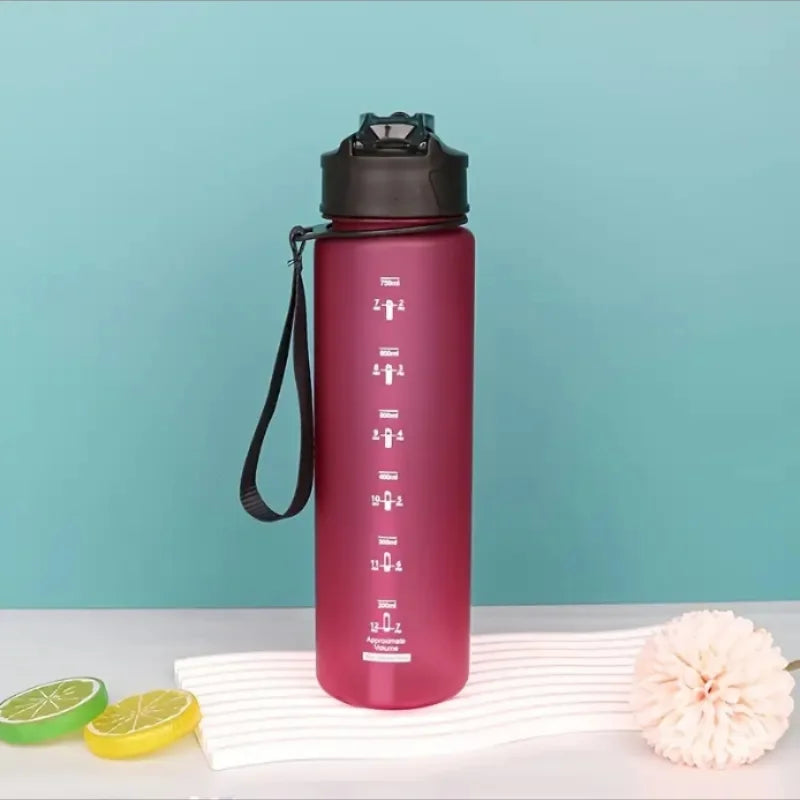 Large Capacity Grinkwell Frosted Sports Water Bottle-Leakproof,BPA-Free PC with Silicone Straw & Carrying Rope