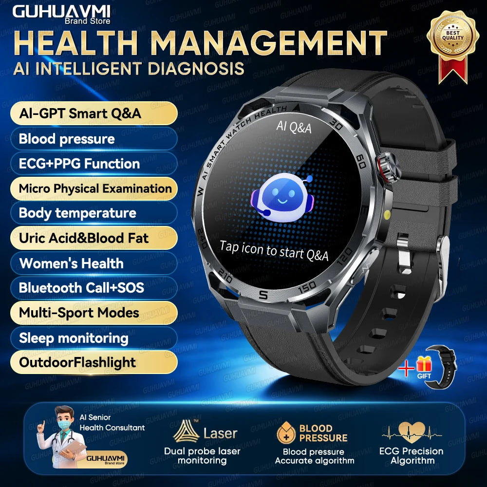Newly Accurate Micro Physical Examination Health Smart Watch ECG Blood Fat/Pressure Heart Rate Call Sports Watch For iOS Android
