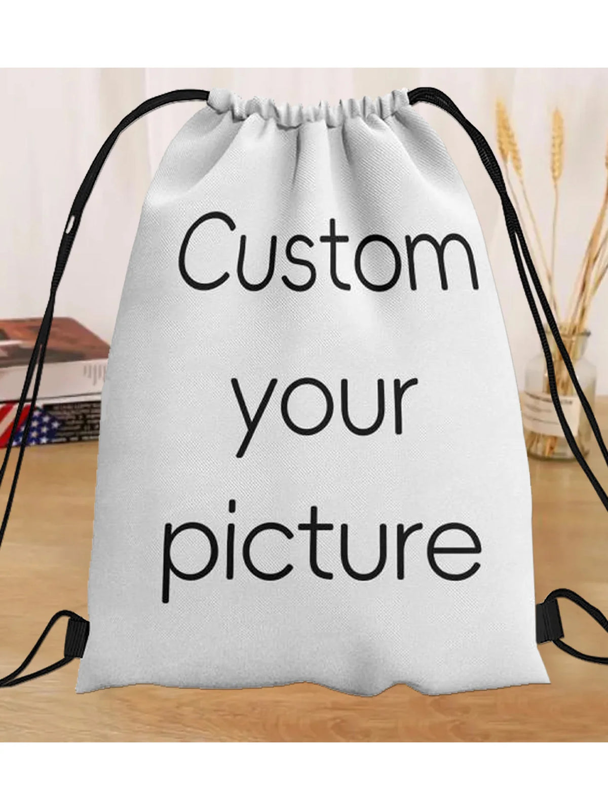Custom Drawstring Backpack Sports Gym Bag for Women Men Shopping Sackpack, Personalized Photo Drawstring Backpack