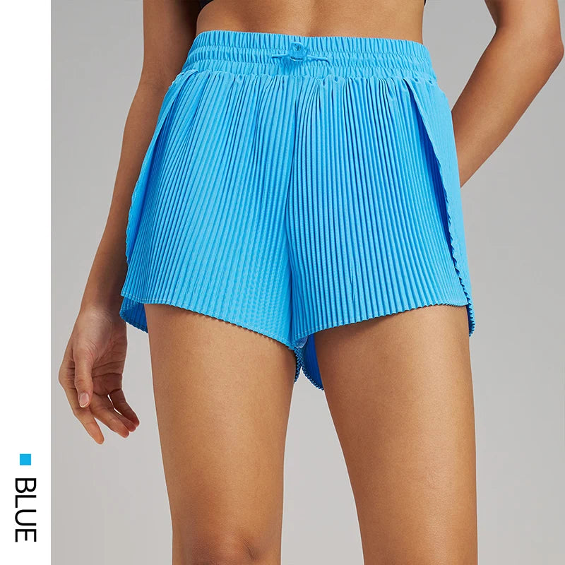 Stretch Outdoor Activities Gym Shorts for Summer Training Women's Quick Dry Sport Pleated Shorts with Hidden Pocket