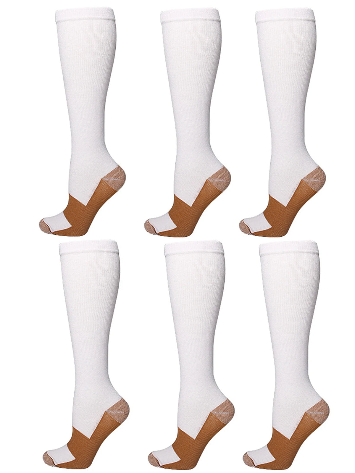 6Pairs Copper Ion Sports Compression Socks for Men Women Solid Color Compression Pressure Socks for Cycling Football Basketball