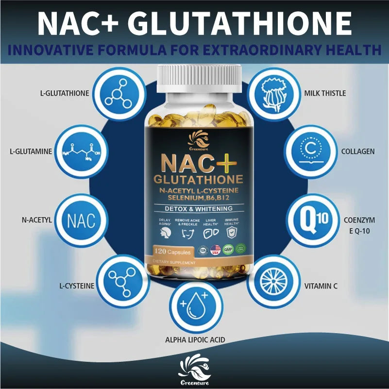 Greensure NAC Glutathione Capsules N-Acetyl Cysteine 1200 mg Support for Liver, Lung  | Amino Acid, Increases Glutathione