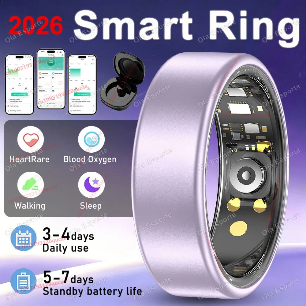 2026 Smart Ring Blood Pressure Heart Rate Sleep Monitoring Smartring IP68 & 5ATM Waterproof Multi-sport Mode Smartring Man Women