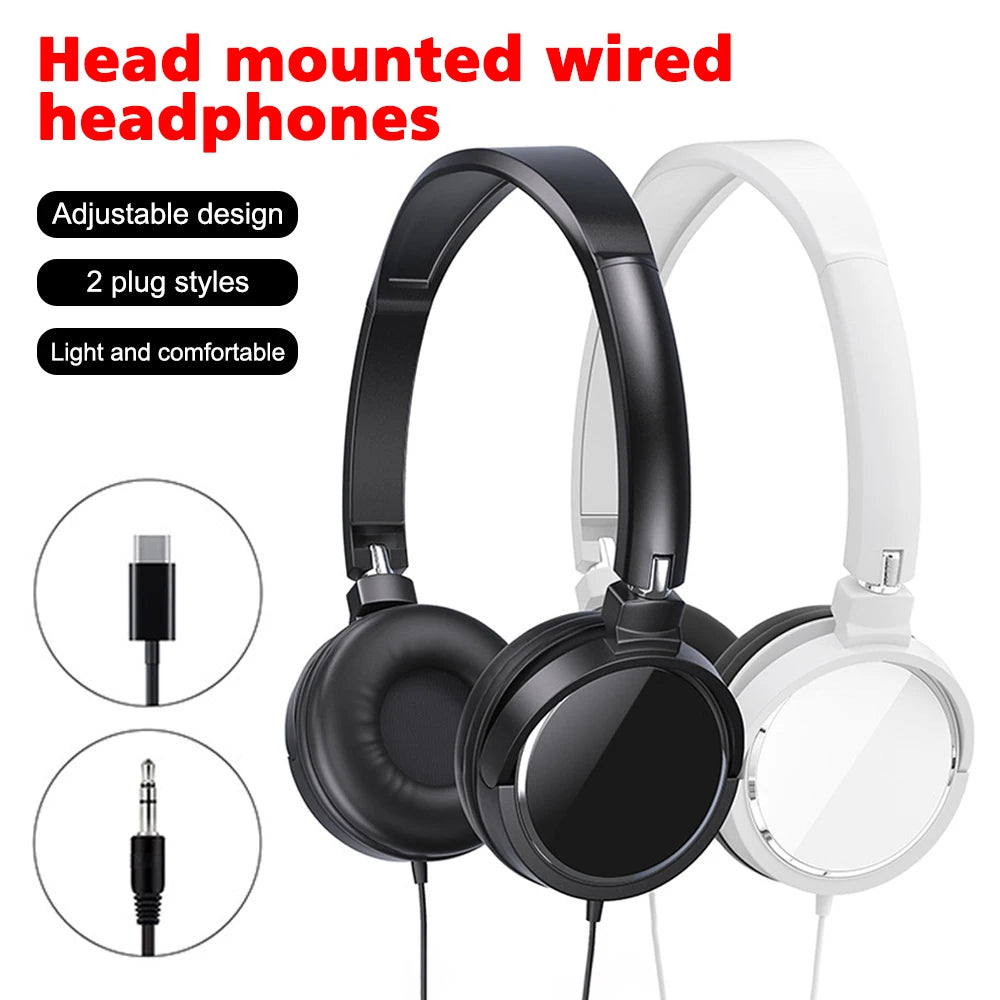 3.5Type-C/MM Wired Headphones Foldable Adjustable Headset Bass Stereo Earphones For Pc Mp3 Mobile Headphones With Noise Cancel