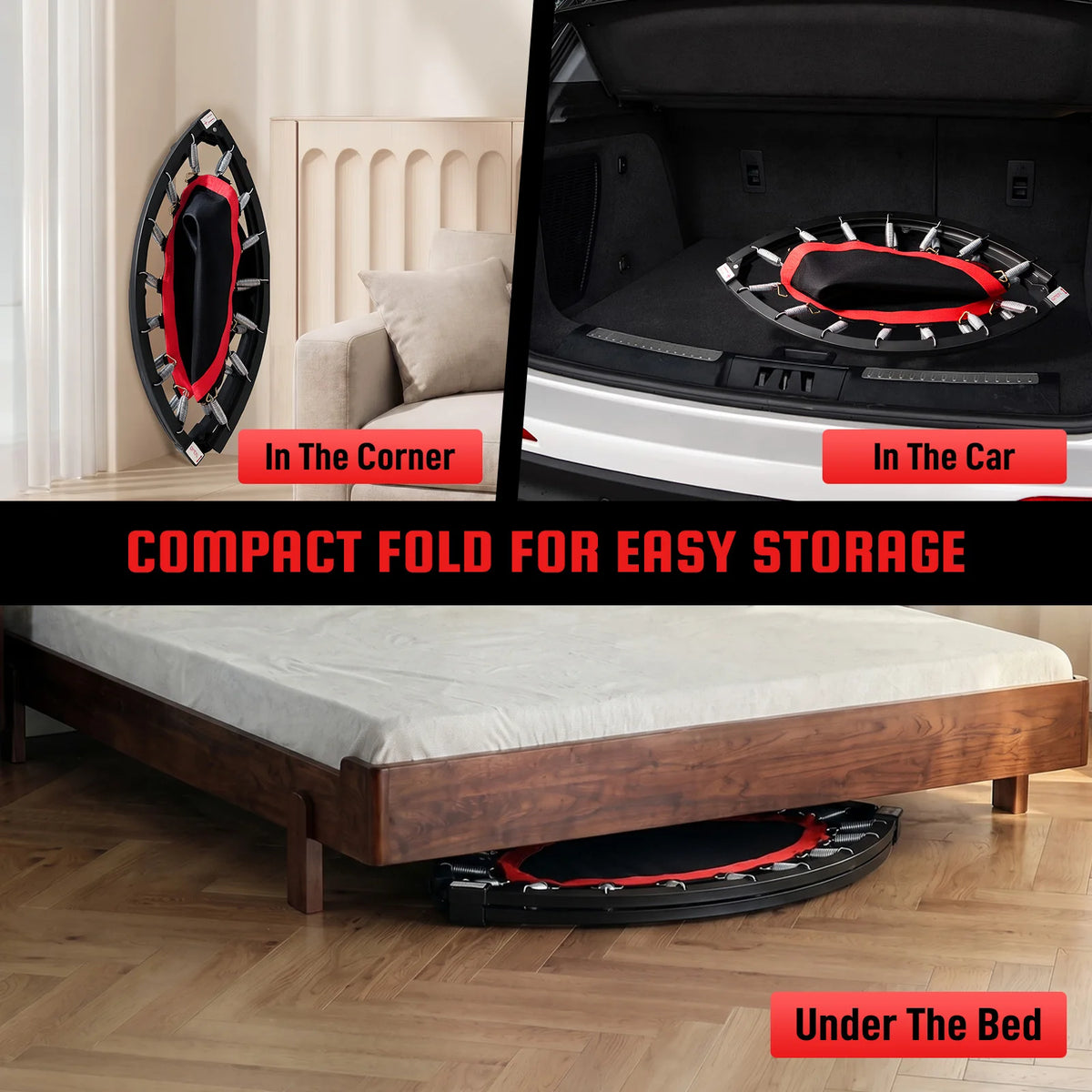 40-Inch Folding Rebounder Trampoline Fitness with Handlebar 716 lbs Weight Capacity Tool Free Assembly for Adults & Kids – Indoor & Outdoor Cardio Fat Burning & Body Shaping