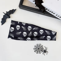 Halloween Cosplay Costume Headband Skeleton Print Yoga Fitness Party Wide Hairband Stretchy Headwrap Hair Accessory Headwear