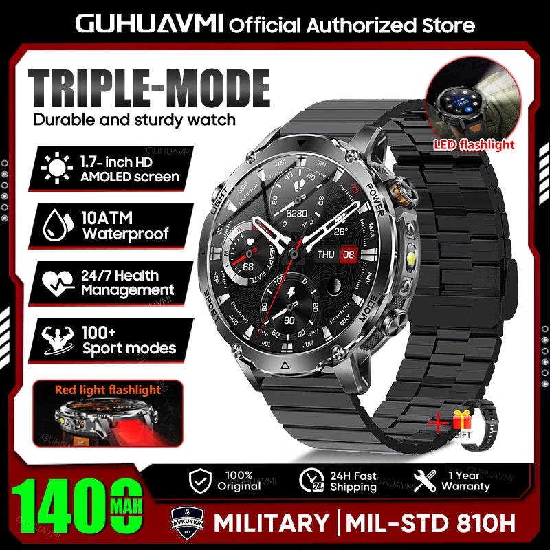 New GPS Sapphire Glass Smartwatch Business men 1.7-inch AMLED Screen Clock 1400mAh Battery 10ATM waterproof Titanium alloy Watch