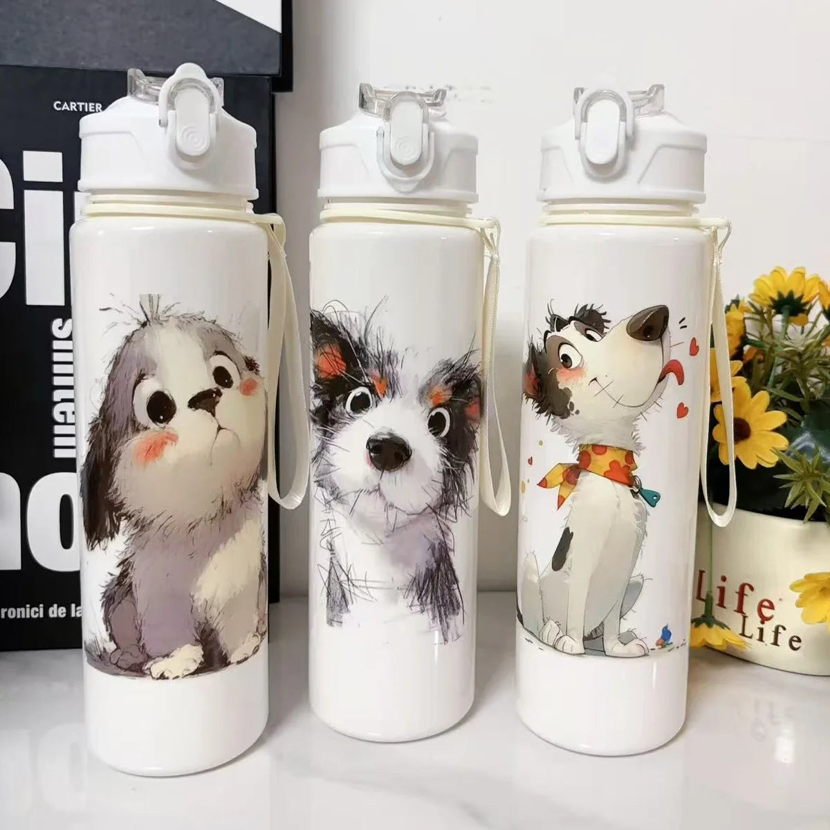 750ml Cute Cartoon Dog Water Bottle Essential for Home Outdoor Travel Camping Sports Ideal Gift for Friends Family Parents
