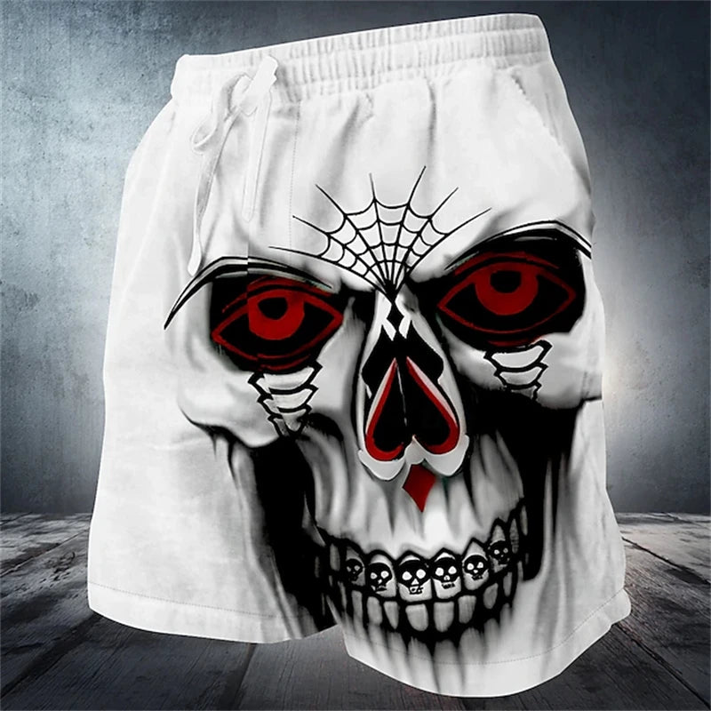 Trendy Halloween Men's Shorts Fashionable 3D Skull Print Drawstring Shorts Relaxed Street Style Oversized Comfort Shorts