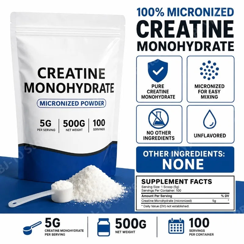Creatine Monohydrate Micronized Powder Unflavored 5g 500g 100 Servings Third-Party Tested Performance Recovery Support GMO-Free