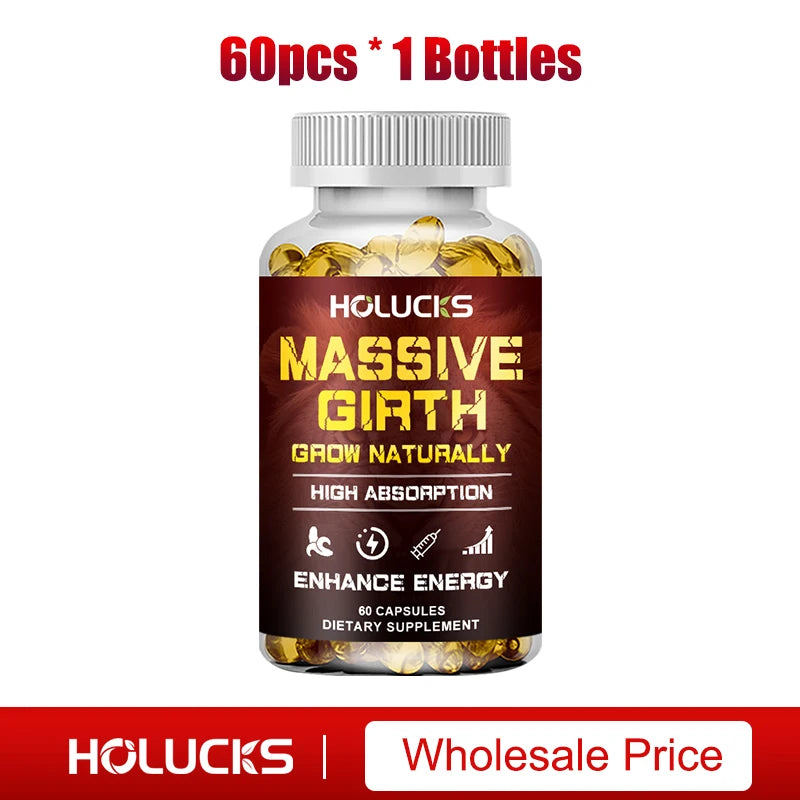Massive Girth Capsules for Men, Testosterone Booster, Hormone Support, Muscle Growth & Strength, Size Enhancement Supplement