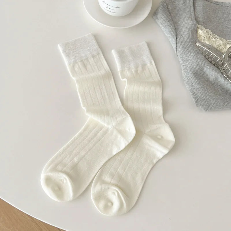 Solid Color Socks Women Bamboo Fiber Thin Breathable Summer Elastic Long Socks Korean Fashion Streetwear Black White Gray Socks