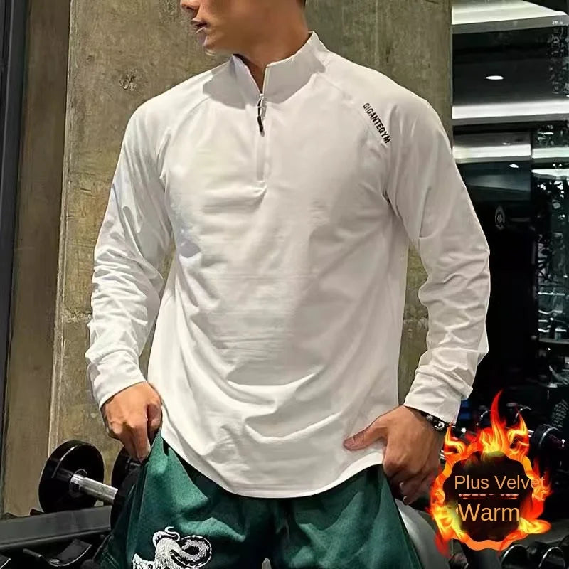 Men's Long Sleeve Loose Quick-Dry Half-Zip Sport T-Shirt, American Style Running Basketball Training Top for Autumn and Winter