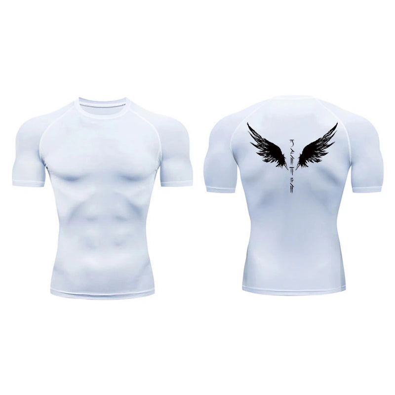 Yin Yang Sword Print Short Sleeve Compression Shirts for Men Summer Athletic Quick Dry T-shirts Gym Workout Running Tees Tops